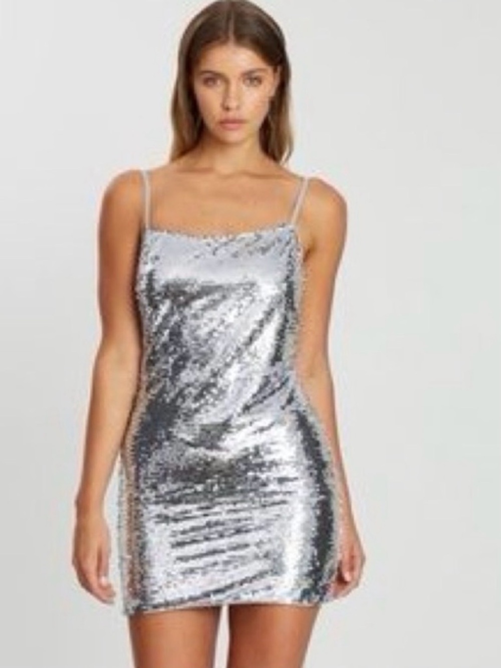 Fame and Partners Silver Sequin Mini Slip Dress